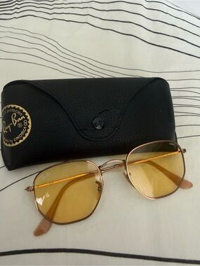 Ray-Ban Women's Gold Frame Sunglasses with Yellow Lenses